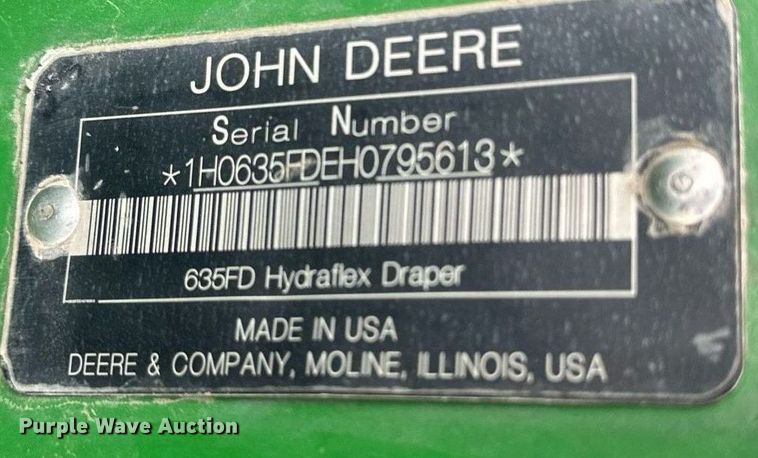 image for item KL9123 2017 John Deere 635FD HydraFlex  flex draper head