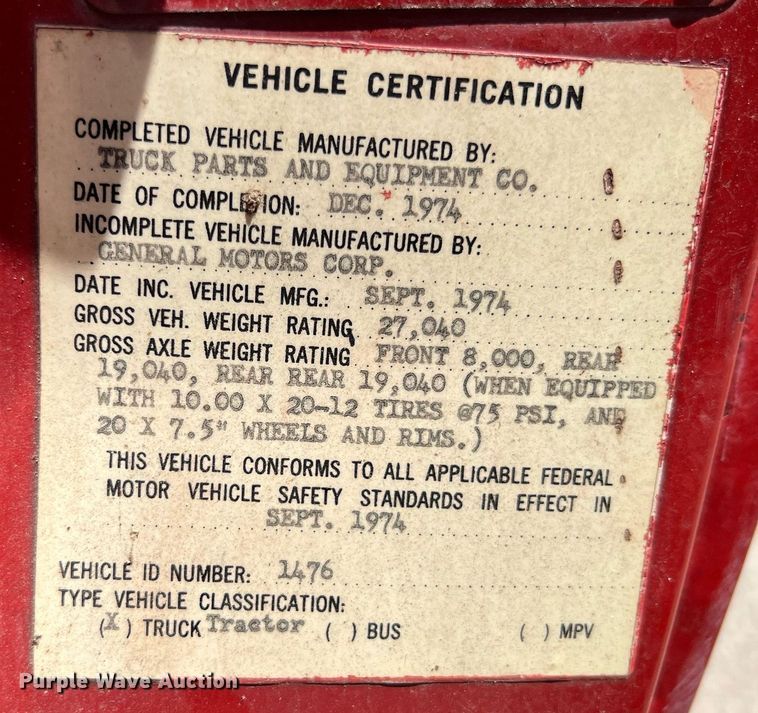 image for item LG9119 1975 Chevrolet C65  grain truck