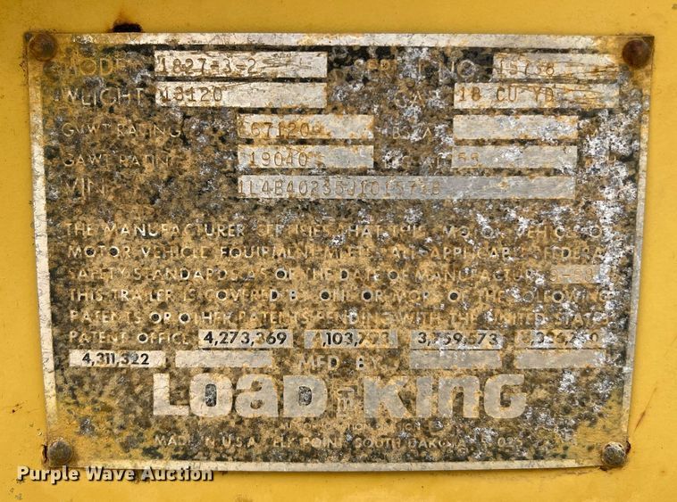 image for item DJ0834 1988 Load King 1827-3-2  bottom dump trailer