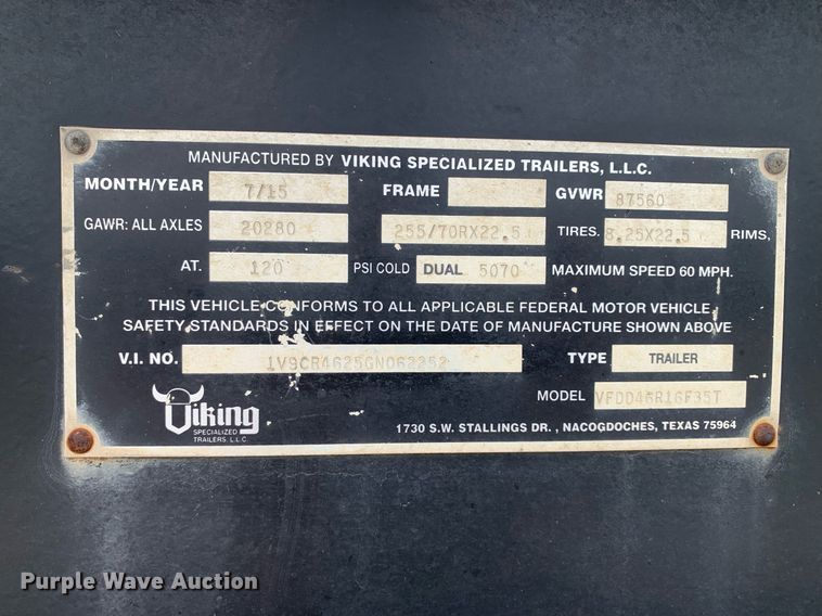 image for item DP8646 2016 Viking VFDD46R16F35T  double drop deck equipment trailer