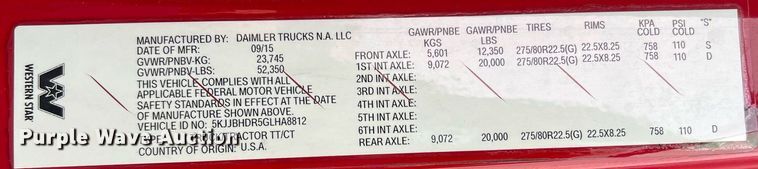 image for item DR5711 2016 Western Star 5700  semi truck