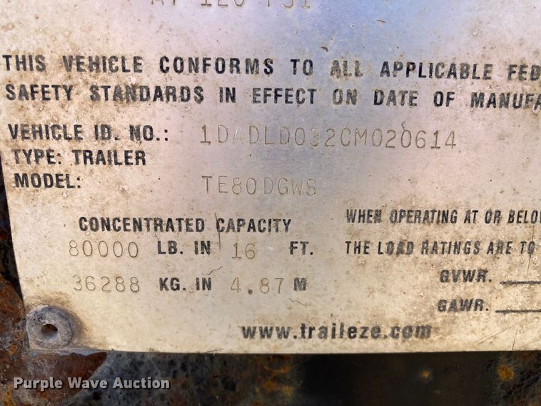 image for item HN9887 2012 Trail-Eze TE80DGWS  lowboy equipment trailer