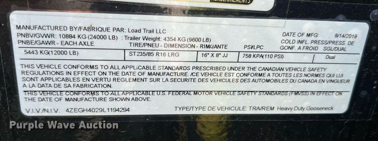 image for item LG9118 2020 Load Trail  equipment trailer