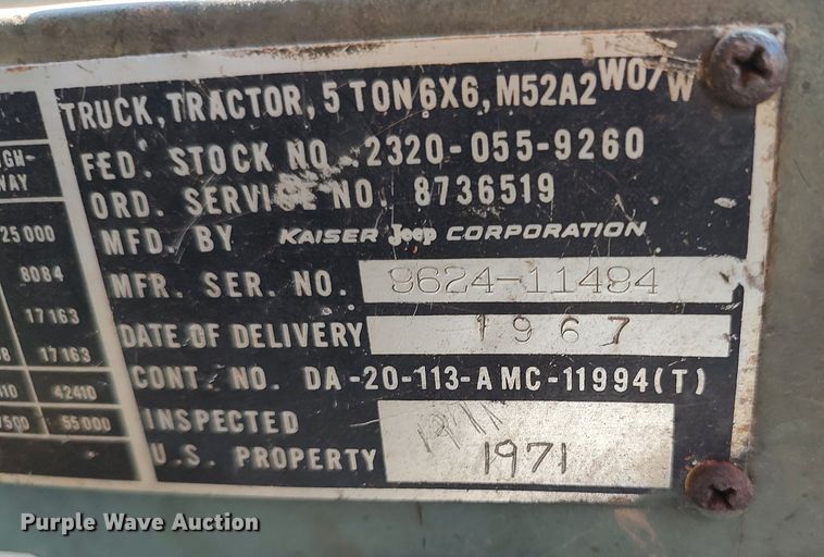 image for item LK9126 1967 Kaiser M52A2  semi truck
