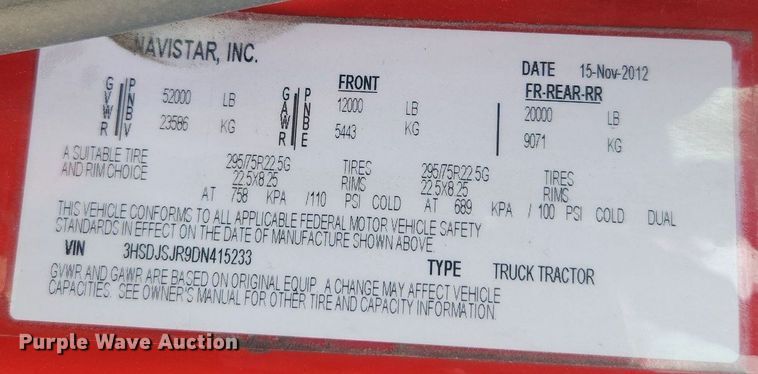 image for item LX9554 2013 International ProStar  semi truck