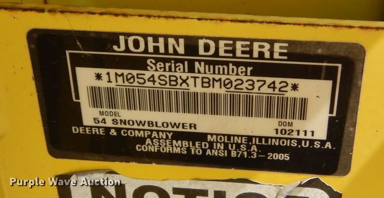 image for item AF9714 John Deere 54  snow blower