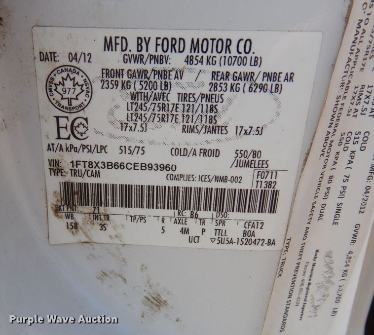 image for item AF9730 2012 Ford F350 Super Duty XLT  SuperCab pickup truck