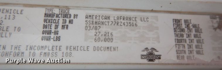 image for item AF9732 2007 American LaFrance Condor  refuse truck