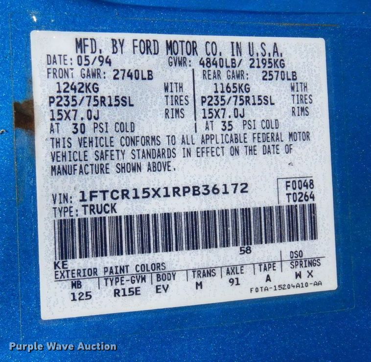 image for item AF9749 1994 Ford Ranger XLT  SuperCab pickup truck