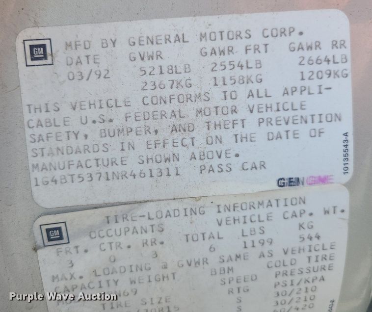 image for item DC6072 1992 Buick Roadmaster