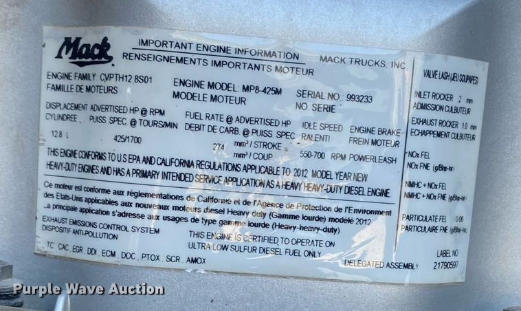 image for item DI7771 2013 Mack GU713  vacuum truck