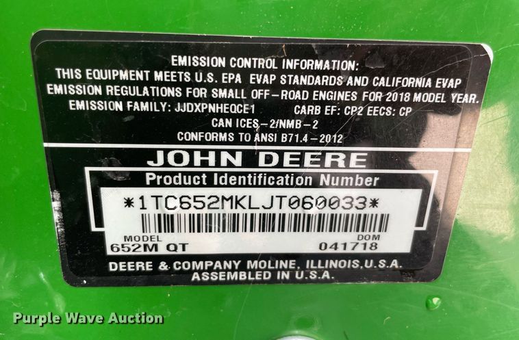 image for item DM0251 2018 John Deere 652M  ZTR lawn mower