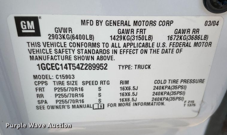 image for item DM0267 2004 Chevrolet Silverado 1500  pickup truck