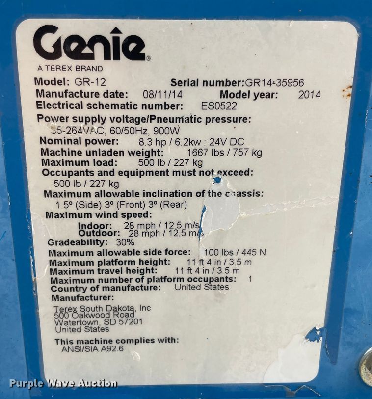 image for item DM0270 2014 Genie GR12  vertical lift