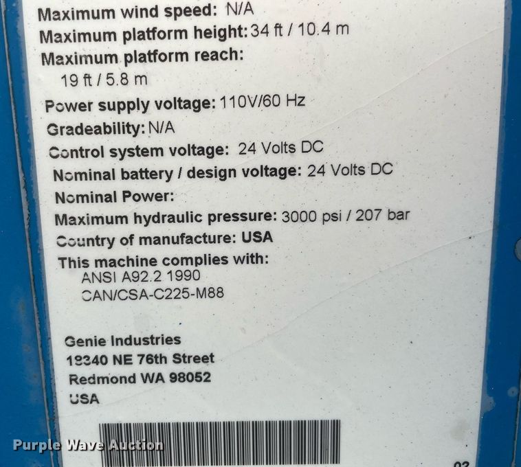 image for item DM0273 2002 Genie TMZ-34/19  boom lift