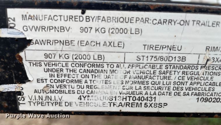 image for item DN4654 Carry-On REM5X8SP  utility trailer