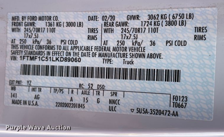 image for item DN4656 2020 Ford F150  pickup truck