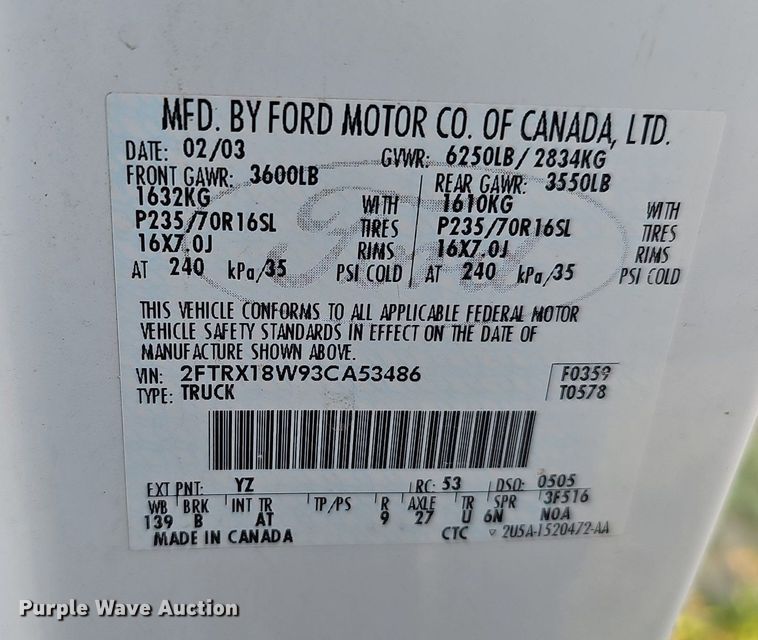 image for item DO4418 2003 Ford F150 XL  SuperCab pickup truck