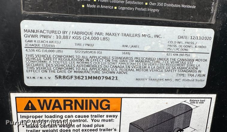 image for item DO5013 2021 Maxey  equipment trailer