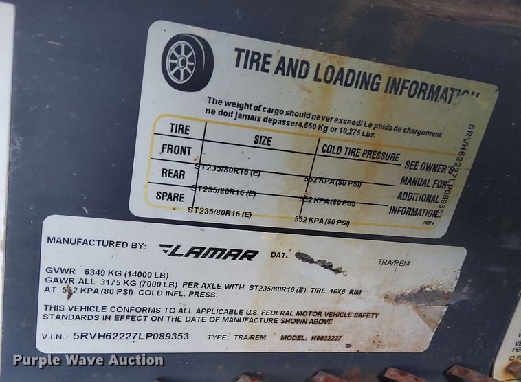 image for item DO5015 2020 Lamar  equipment trailer