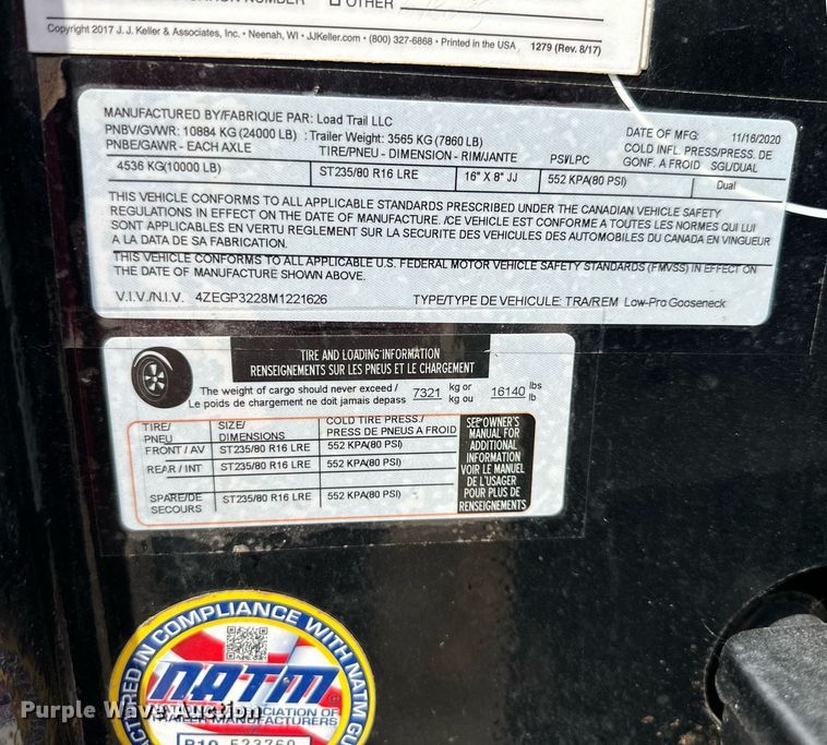 image for item DO5017 2021 Load Trail  equipment trailer