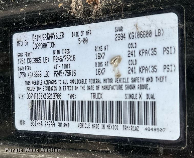 image for item DP3122 2001 Dodge Ram 1500  Quad Cab pickup truck