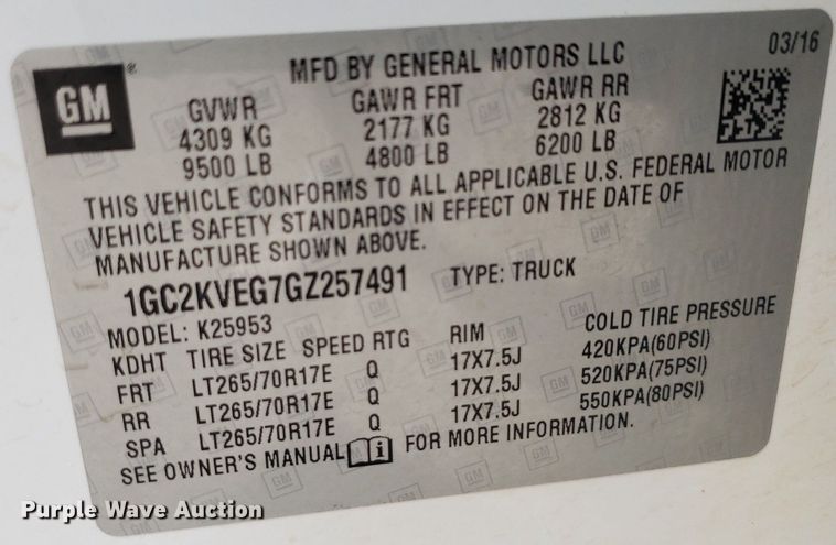 image for item DP7925 2016 Chevrolet Silverado 2500HD  Double Cab pickup truck