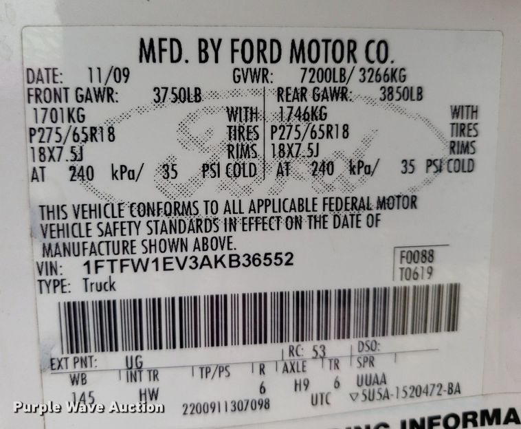 image for item DP7949 2010 Ford F150  SuperCrew pickup truck