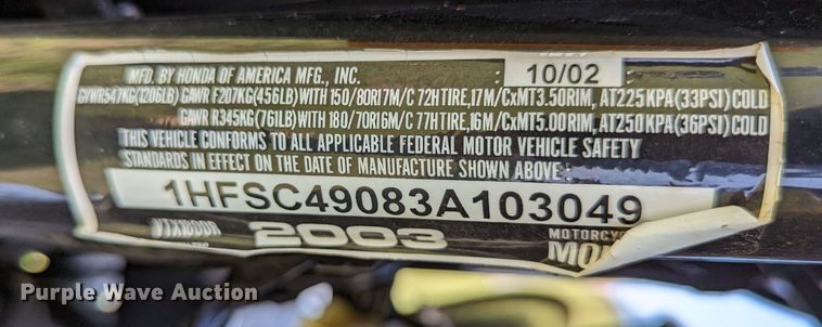 image for item DR6962 2003 Honda VTX1800R  motorcycle