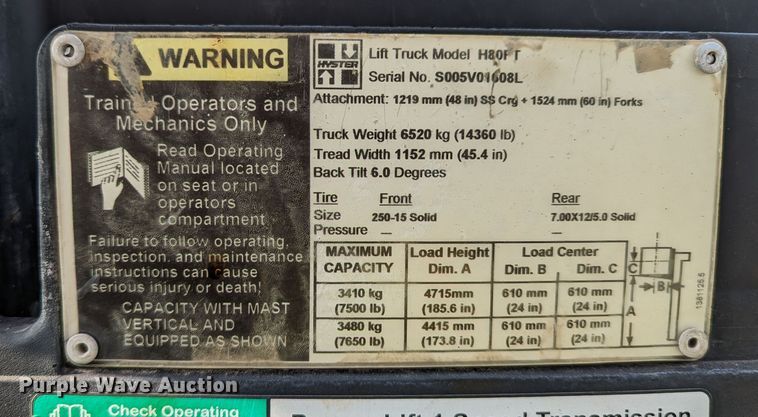 image for item DR6972 2013 Hyster H80FT  forklift