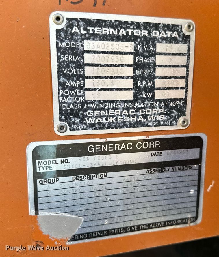 image for item JJ9925 Generac 93A02505S  generator