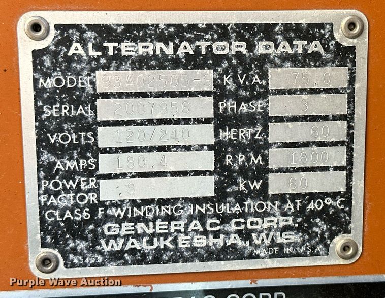 image for item JJ9925 Generac 93A02505S  generator