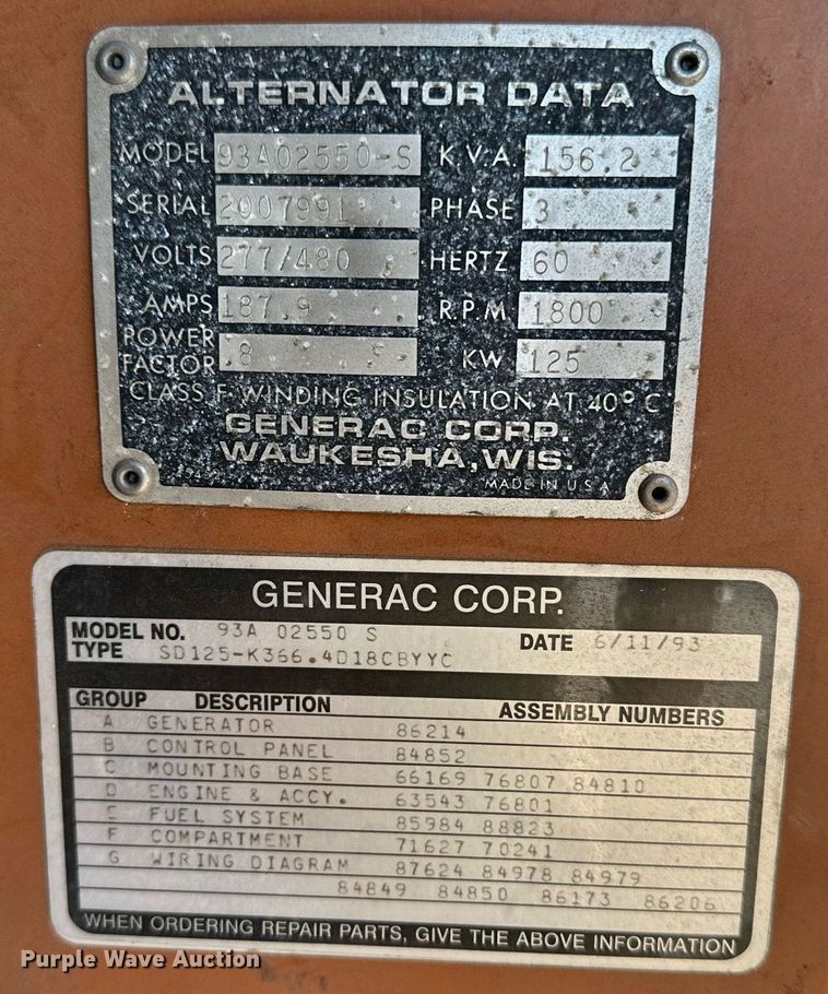 image for item JJ9926 Generac 93A02550S  generator