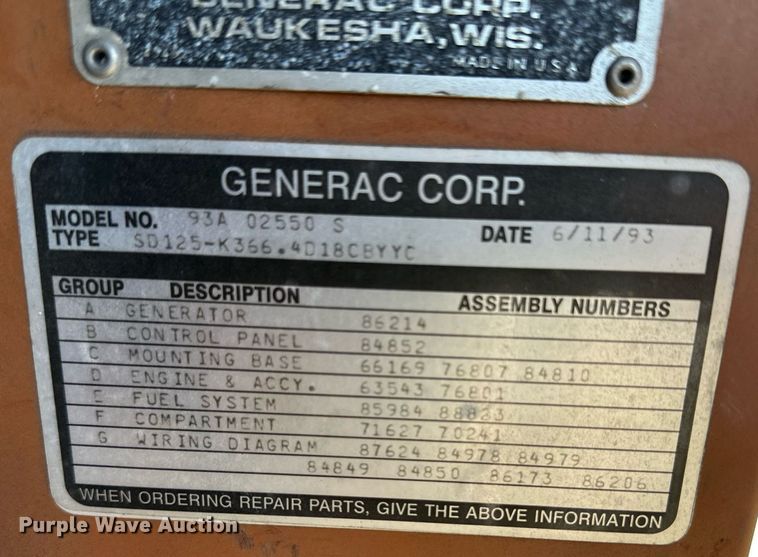 image for item JJ9926 Generac 93A02550S  generator