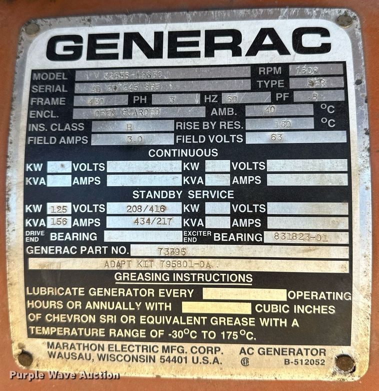 image for item JJ9926 Generac 93A02550S  generator