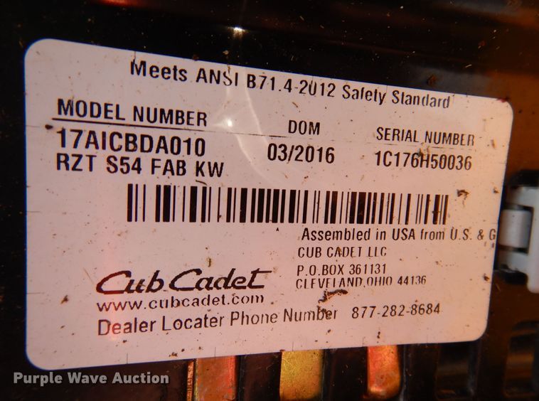image for item JO9147 2016 Cub Cadet RZTS  ZTR lawn mower