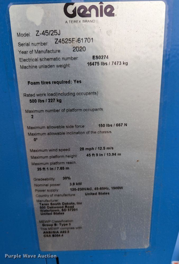 image for item KB9428 2020 Genie Z-45/25J  boom lift