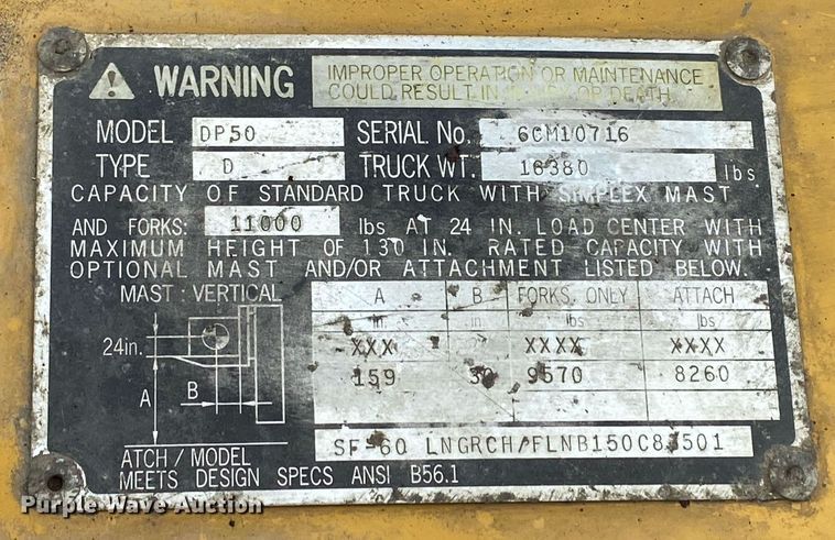 image for item KB9430 1999 Caterpillar DP50  forklift