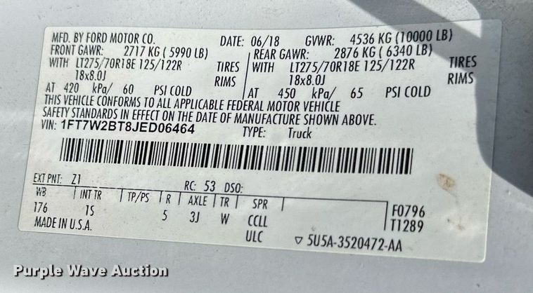 image for item KL9049 2018 Ford F250 Super Duty  Crew Cab pickup truck