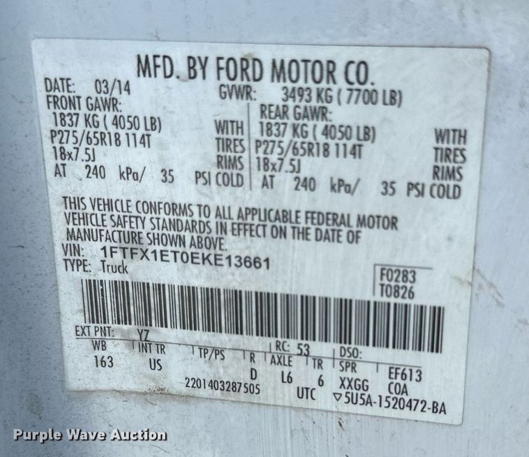 image for item KL9051 2014 Ford F150  SuperCab pickup truck