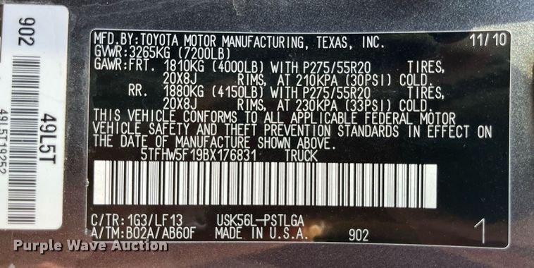 image for item LA9959 2011 Toyota Tundra  CrewMax pickup truck