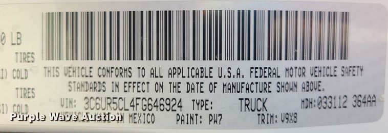 image for item LE9076 2015 Dodge Ram 2500HD  Crew Cab pickup truck