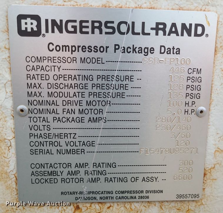 image for item LE9091 Ingersoll Rand SSR-EP100  air compressor