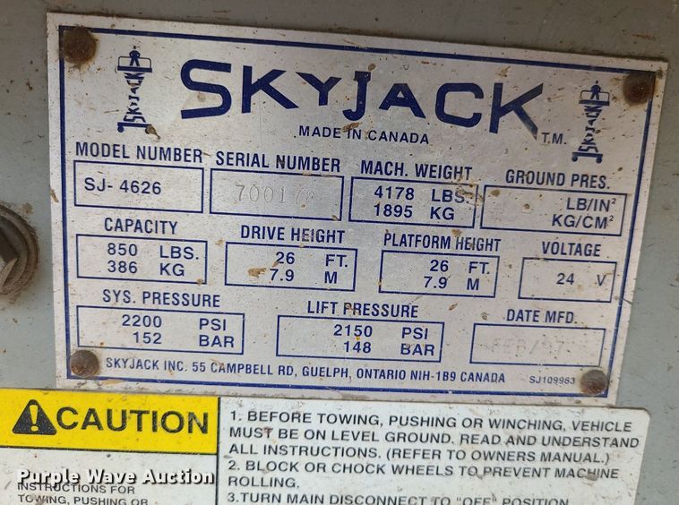 image for item LE9097 1997 Skyjack SJ-4626  scissor lift