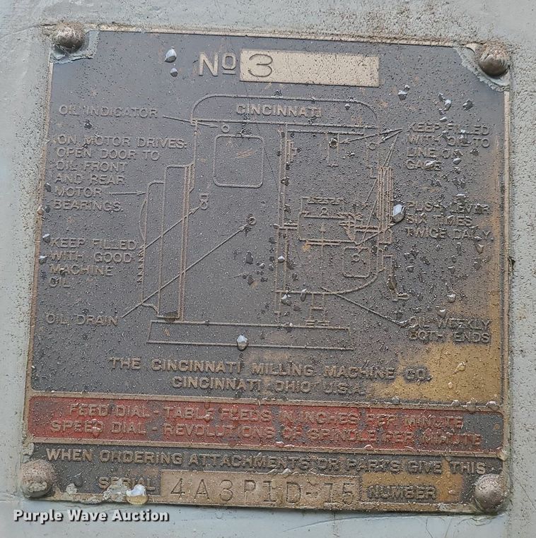 image for item LE9102 Cincinnati No. 3  milling machine