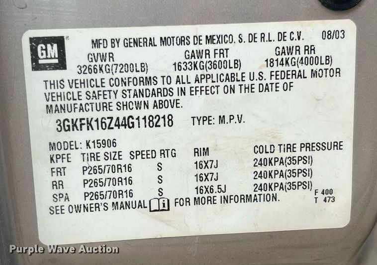 image for item LG9151 2004 GMC Yukon XL  SUV