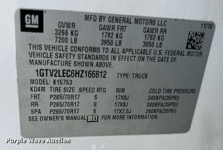 image for item LG9187 2017 GMC Sierra 1500  Double Cab pickup truck