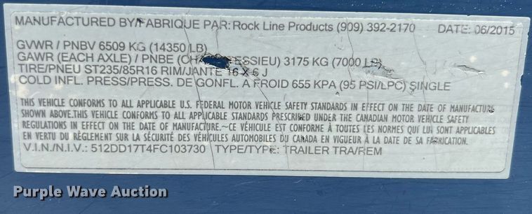 image for item LG9230 2015 Air Tow D12  dump trailer