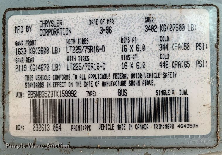 image for item LH9637 1996 Dodge Ram 3500  van