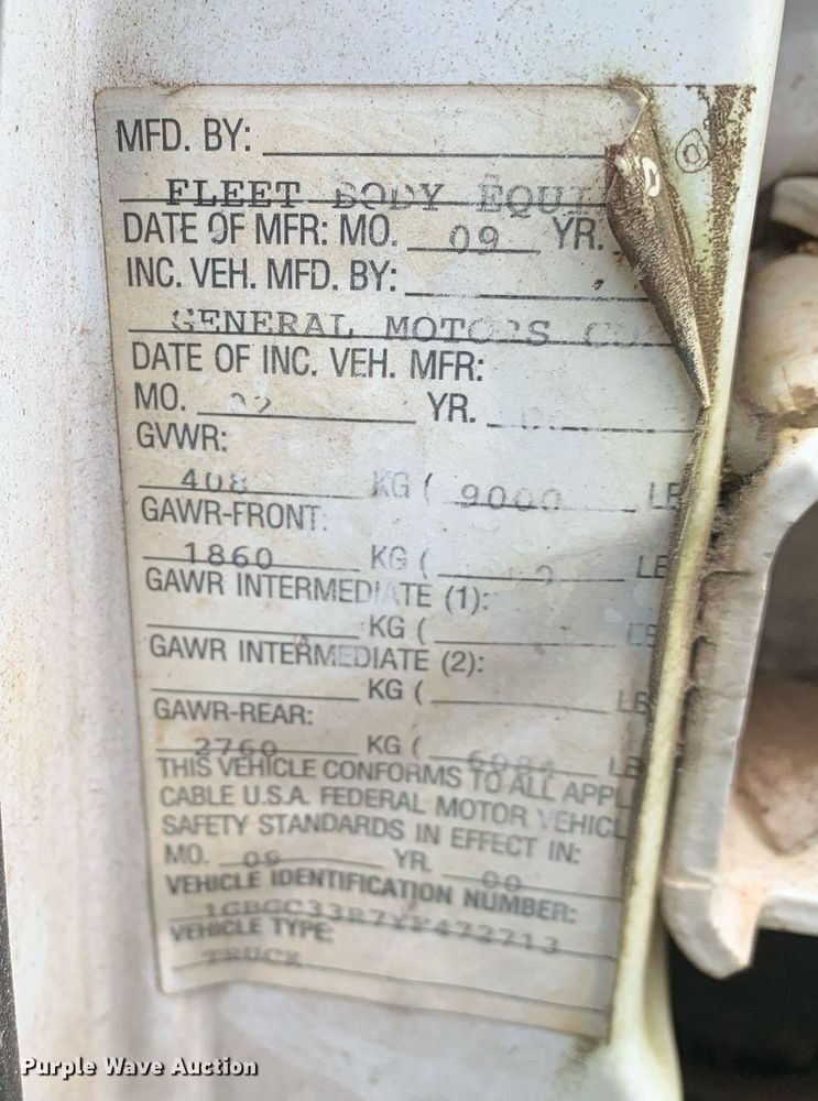 image for item LH9639 2000 Chevrolet C3500  Crew Cab utility bed pickup truck